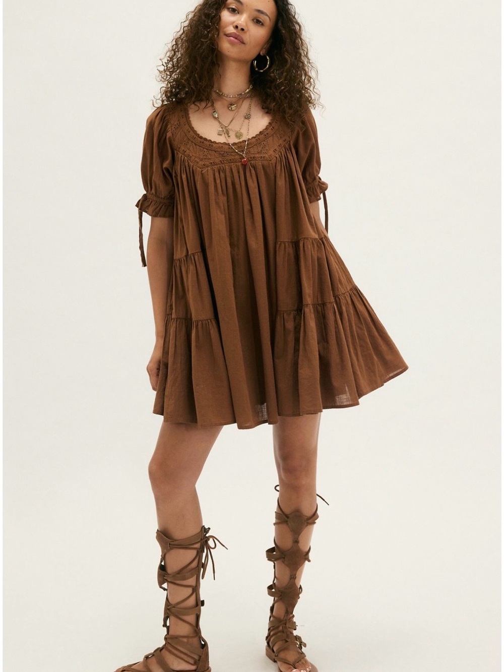 Free People Sandy Shores Babydoll Dress - Toffee